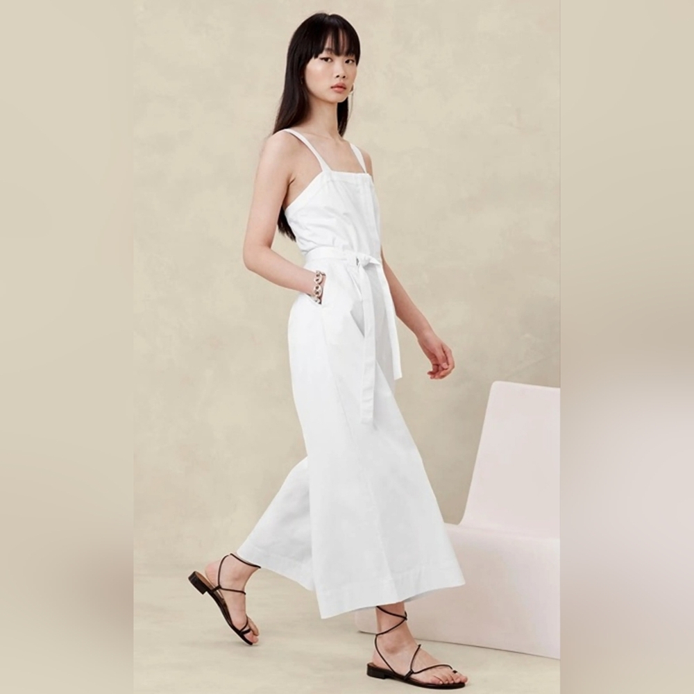 Banana Republic Cotton Wide Leg Jumpsuit White #445968- SUMMER PARTY